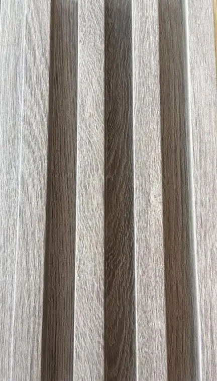 Two-Tone Bleached Wood and Taupe Grey Grooved PVC Wall Boards — Grid Board KM-15 — Grooved boards — Grid Board DECNO