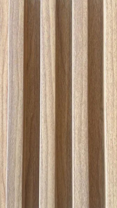 Two-Tone Walnut and Sand Grooved PVC Wall Boards — Grid Board KM-16 — Grooved boards — Grid Board DECNO